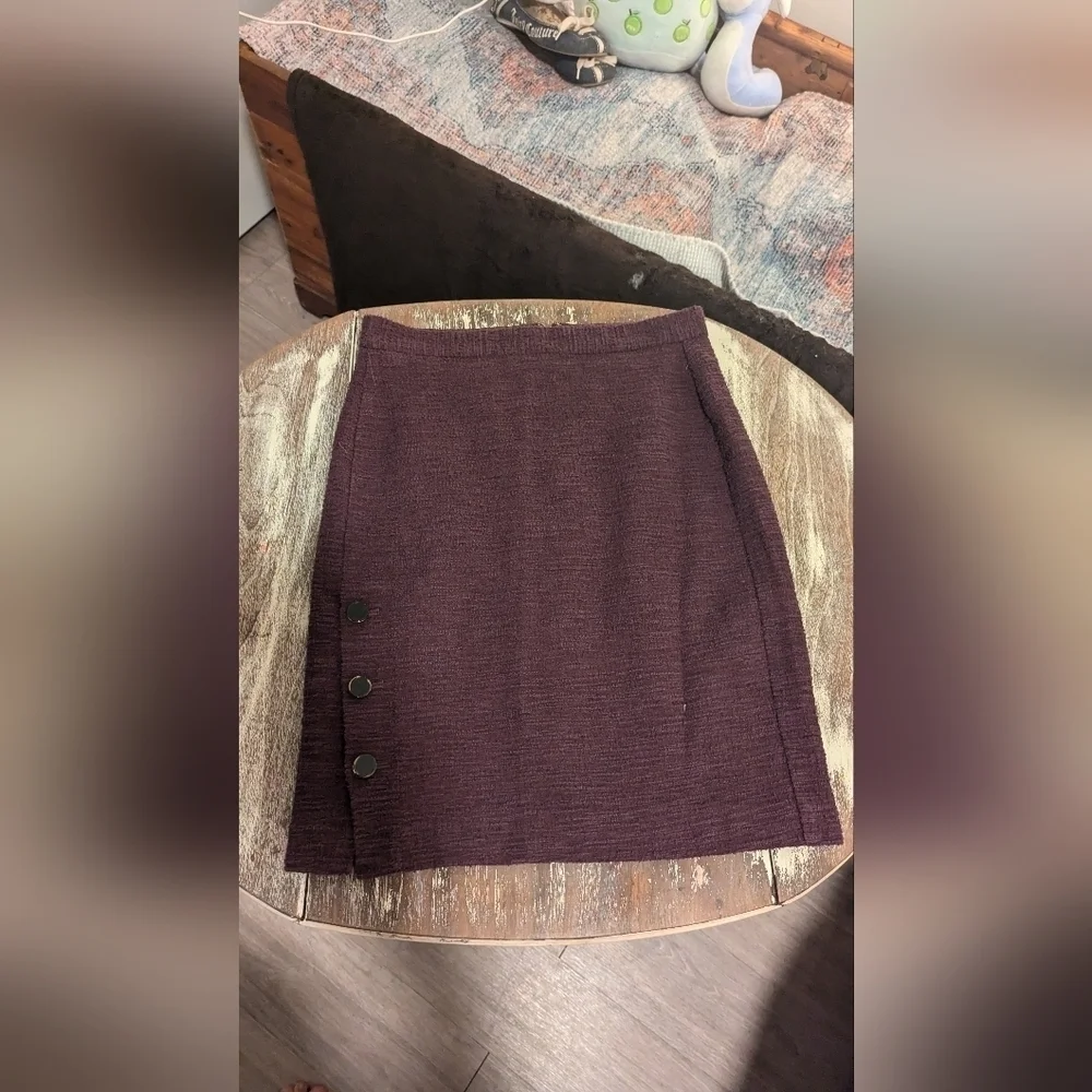 Womens Plum Purple Pencil Skirt with Button Detail - Career Office‎ Chic